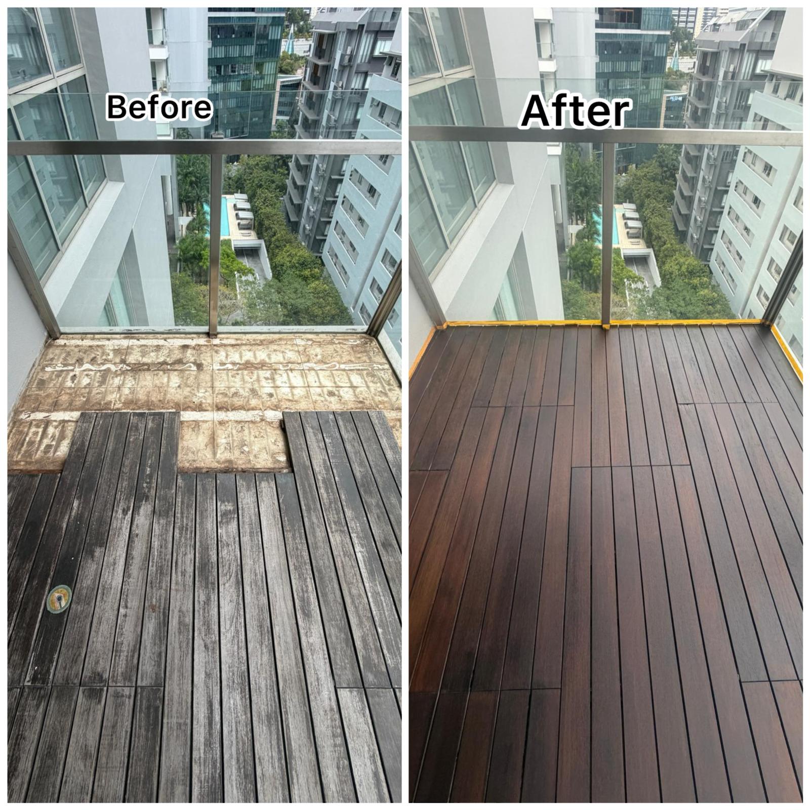 Balcony Wooden Decking Restoration Service in Singapore